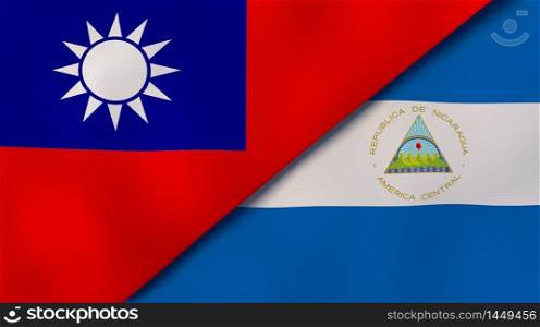 Two states flags of Taiwan and Nicaragua. High quality business background. 3d illustration. The flags of Taiwan and Nicaragua. News, reportage, business background. 3d illustration