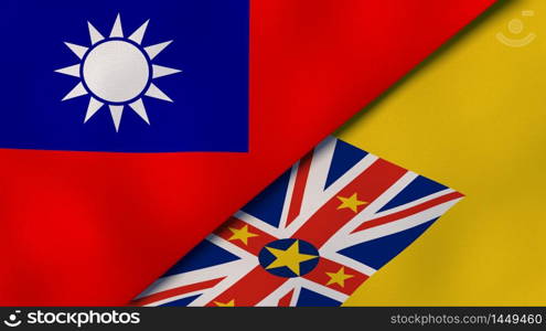 Two states flags of Taiwan and Niue. High quality business background. 3d illustration. The flags of Taiwan and Niue. News, reportage, business background. 3d illustration