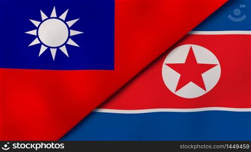 Two states flags of Taiwan and North Korea. High quality business background. 3d illustration. The flags of Taiwan and North Korea. News, reportage, business background. 3d illustration