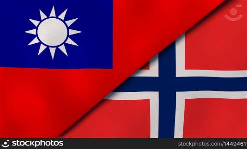 Two states flags of Taiwan and Norway. High quality business background. 3d illustration. The flags of Taiwan and Norway. News, reportage, business background. 3d illustration