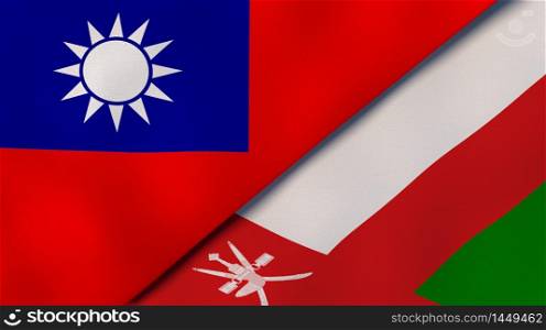 Two states flags of Taiwan and Oman. High quality business background. 3d illustration. The flags of Taiwan and Oman. News, reportage, business background. 3d illustration