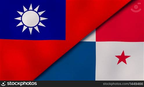 Two states flags of Taiwan and Panama. High quality business background. 3d illustration. The flags of Taiwan and Panama. News, reportage, business background. 3d illustration