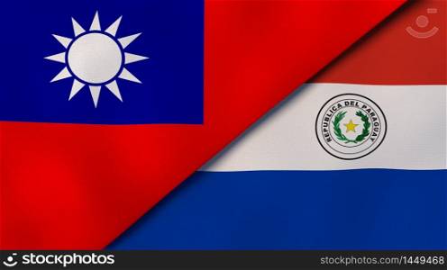 Two states flags of Taiwan and Paraguay. High quality business background. 3d illustration. The flags of Taiwan and Paraguay. News, reportage, business background. 3d illustration