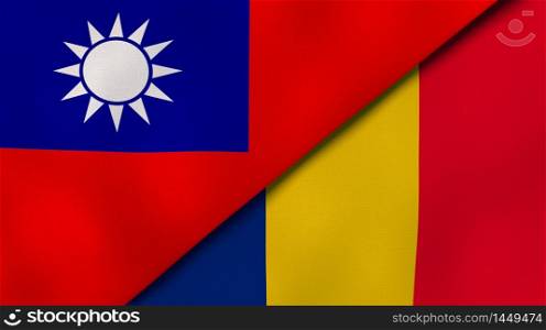 Two states flags of Taiwan and Romania. High quality business background. 3d illustration. The flags of Taiwan and Romania. News, reportage, business background. 3d illustration