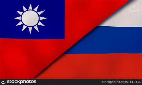 Two states flags of Taiwan and Russia. High quality business background. 3d illustration. The flags of Taiwan and Russia. News, reportage, business background. 3d illustration