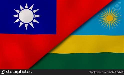 Two states flags of Taiwan and Rwanda. High quality business background. 3d illustration. The flags of Taiwan and Rwanda. News, reportage, business background. 3d illustration