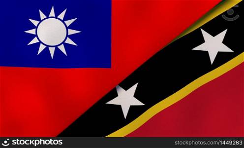 Two states flags of Taiwan and Saint Kitts and Nevis. High quality business background. 3d illustration. The flags of Taiwan and Saint Kitts and Nevis. News, reportage, business background. 3d illustration