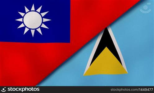 Two states flags of Taiwan and Saint Lucia. High quality business background. 3d illustration. The flags of Taiwan and Saint Lucia. News, reportage, business background. 3d illustration