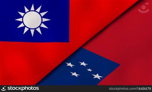 Two states flags of Taiwan and Samoa. High quality business background. 3d illustration. The flags of Taiwan and Samoa. News, reportage, business background. 3d illustration