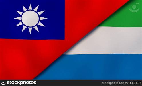 Two states flags of Taiwan and Sierra Leone. High quality business background. 3d illustration. The flags of Taiwan and Sierra Leone. News, reportage, business background. 3d illustration