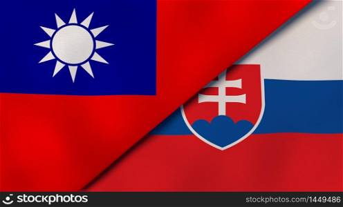 Two states flags of Taiwan and Slovakia. High quality business background. 3d illustration. The flags of Taiwan and Slovakia. News, reportage, business background. 3d illustration