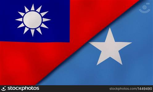Two states flags of Taiwan and Somalia. High quality business background. 3d illustration. The flags of Taiwan and Somalia. News, reportage, business background. 3d illustration