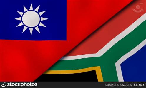 Two states flags of Taiwan and South Africa. High quality business background. 3d illustration. The flags of Taiwan and South Africa. News, reportage, business background. 3d illustration