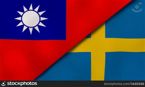 Two states flags of Taiwan and Sweden. High quality business background. 3d illustration. The flags of Taiwan and Sweden. News, reportage, business background. 3d illustration