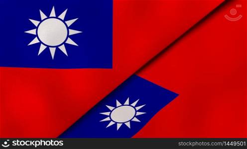 Two states flags of Taiwan and Taiwan. High quality business background. 3d illustration. The flags of Taiwan and Taiwan. News, reportage, business background. 3d illustration