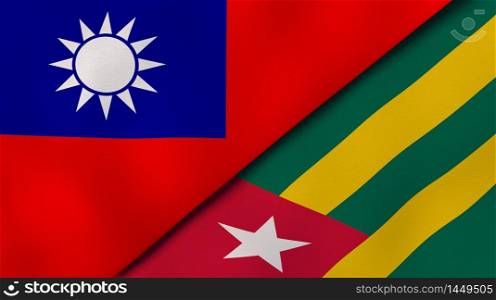 Two states flags of Taiwan and Togo. High quality business background. 3d illustration. The flags of Taiwan and Togo. News, reportage, business background. 3d illustration