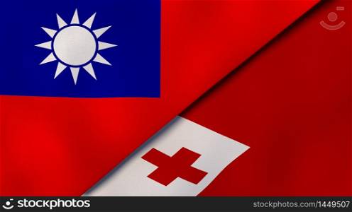 Two states flags of Taiwan and Tonga. High quality business background. 3d illustration. The flags of Taiwan and Tonga. News, reportage, business background. 3d illustration