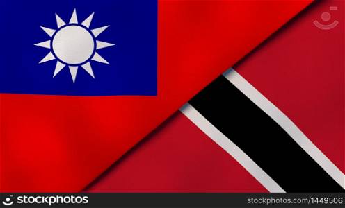 Two states flags of Taiwan and Trinidad and Tobago. High quality business background. 3d illustration. The flags of Taiwan and Trinidad and Tobago. News, reportage, business background. 3d illustration