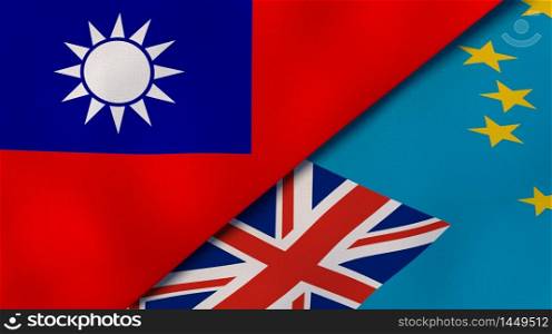 Two states flags of Taiwan and Tuvalu. High quality business background. 3d illustration. The flags of Taiwan and Tuvalu. News, reportage, business background. 3d illustration