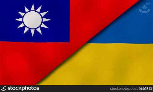 Two states flags of Taiwan and Ukraine. High quality business background. 3d illustration. The flags of Taiwan and Ukraine. News, reportage, business background. 3d illustration