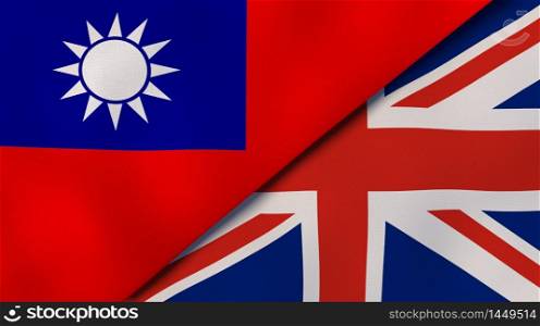 Two states flags of Taiwan and United Kingdom. High quality business background. 3d illustration. The flags of Taiwan and United Kingdom. News, reportage, business background. 3d illustration