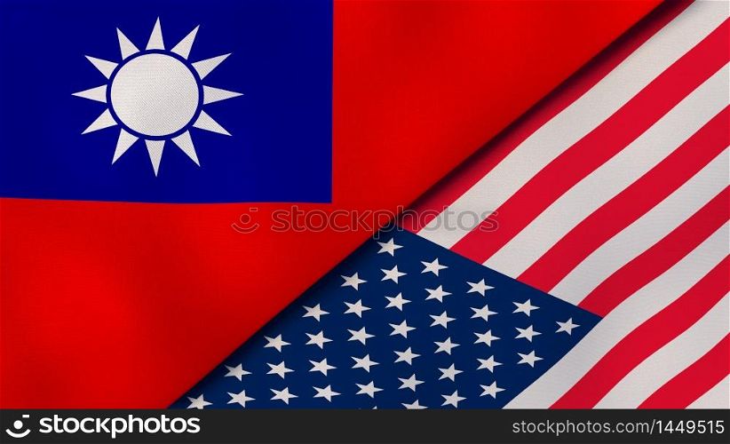 Two states flags of Taiwan and United States. High quality business background. 3d illustration. The flags of Taiwan and United States. News, reportage, business background. 3d illustration