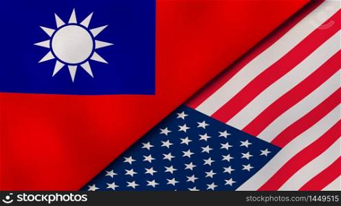 Two states flags of Taiwan and United States. High quality business background. 3d illustration. The flags of Taiwan and United States. News, reportage, business background. 3d illustration