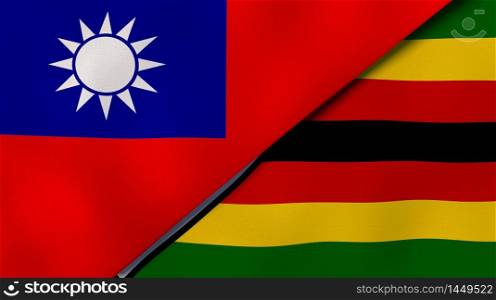 Two states flags of Taiwan and Zimbabwe. High quality business background. 3d illustration. The flags of Taiwan and Zimbabwe. News, reportage, business background. 3d illustration