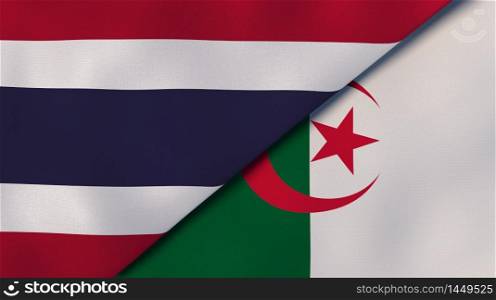 Two states flags of Thailand and Algeria. High quality business background. 3d illustration. The flags of Thailand and Algeria. News, reportage, business background. 3d illustration