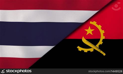 Two states flags of Thailand and Angola. High quality business background. 3d illustration. The flags of Thailand and Angola. News, reportage, business background. 3d illustration
