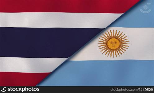 Two states flags of Thailand and Argentina. High quality business background. 3d illustration. The flags of Thailand and Argentina. News, reportage, business background. 3d illustration