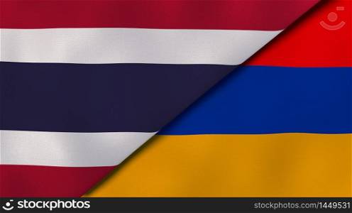 Two states flags of Thailand and Armenia. High quality business background. 3d illustration. The flags of Thailand and Armenia. News, reportage, business background. 3d illustration