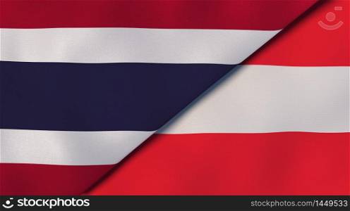 Two states flags of Thailand and Austria. High quality business background. 3d illustration. The flags of Thailand and Austria. News, reportage, business background. 3d illustration