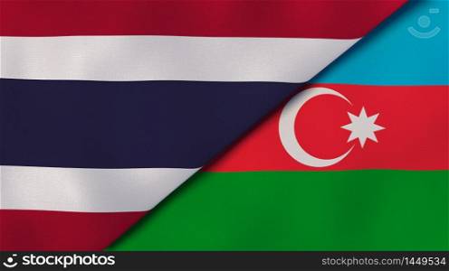 Two states flags of Thailand and Azerbaijan. High quality business background. 3d illustration. The flags of Thailand and Azerbaijan. News, reportage, business background. 3d illustration