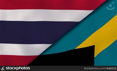 Two states flags of Thailand and Bahamas. High quality business background. 3d illustration. The flags of Thailand and Bahamas. News, reportage, business background. 3d illustration