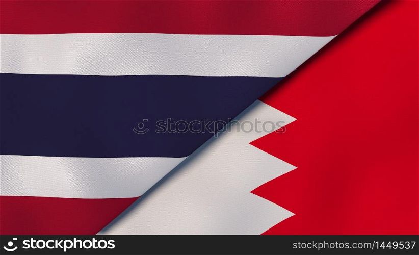 Two states flags of Thailand and Bahrain. High quality business background. 3d illustration. The flags of Thailand and Bahrain. News, reportage, business background. 3d illustration