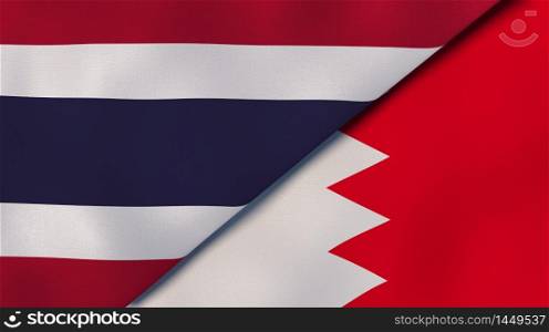 Two states flags of Thailand and Bahrain. High quality business background. 3d illustration. The flags of Thailand and Bahrain. News, reportage, business background. 3d illustration