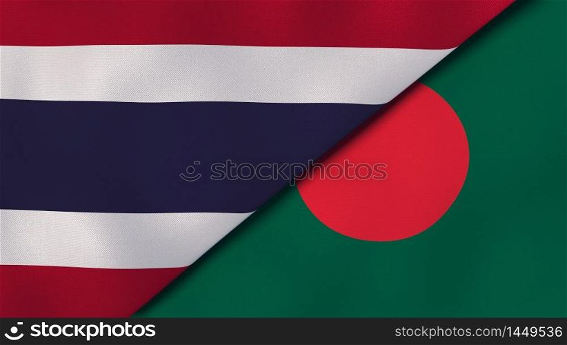 Two states flags of Thailand and Bangladesh. High quality business background. 3d illustration. The flags of Thailand and Bangladesh. News, reportage, business background. 3d illustration