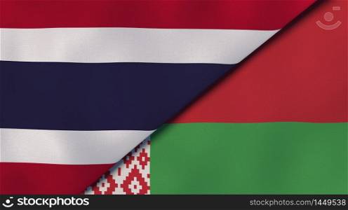 Two states flags of Thailand and Belarus. High quality business background. 3d illustration. The flags of Thailand and Belarus. News, reportage, business background. 3d illustration