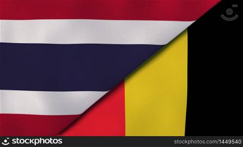 Two states flags of Thailand and Belgium. High quality business background. 3d illustration. The flags of Thailand and Belgium. News, reportage, business background. 3d illustration
