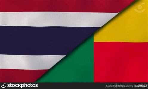 Two states flags of Thailand and Benin. High quality business background. 3d illustration. The flags of Thailand and Benin. News, reportage, business background. 3d illustration
