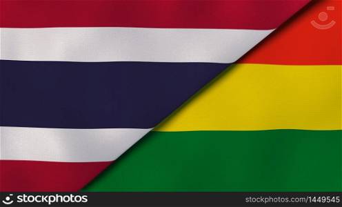 Two states flags of Thailand and Bolivia. High quality business background. 3d illustration. The flags of Thailand and Bolivia. News, reportage, business background. 3d illustration