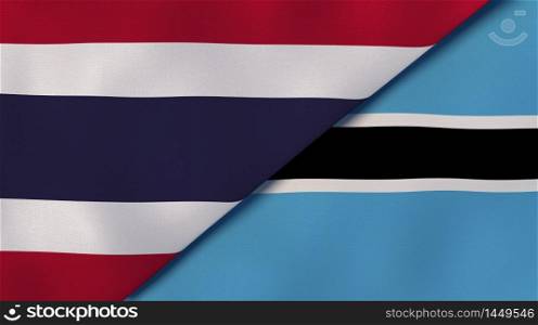 Two states flags of Thailand and Botswana. High quality business background. 3d illustration. The flags of Thailand and Botswana. News, reportage, business background. 3d illustration