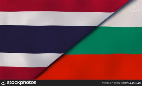 Two states flags of Thailand and Bulgaria. High quality business background. 3d illustration. The flags of Thailand and Bulgaria. News, reportage, business background. 3d illustration