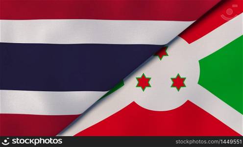 Two states flags of Thailand and Burundi. High quality business background. 3d illustration. The flags of Thailand and Burundi. News, reportage, business background. 3d illustration
