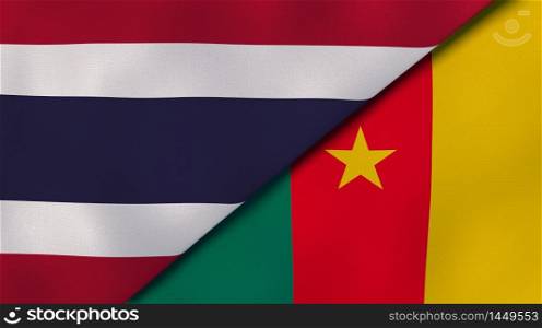 Two states flags of Thailand and Cameroon. High quality business background. 3d illustration. The flags of Thailand and Cameroon. News, reportage, business background. 3d illustration