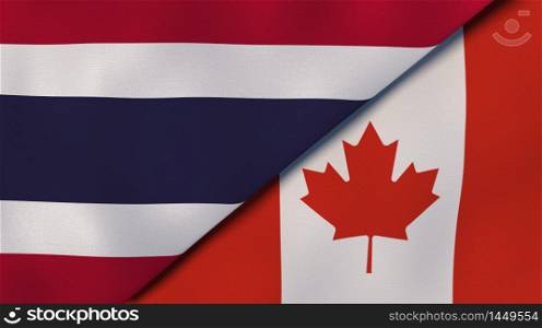 Two states flags of Thailand and Canada. High quality business background. 3d illustration. The flags of Thailand and Canada. News, reportage, business background. 3d illustration