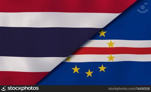 Two states flags of Thailand and Cape Verde. High quality business background. 3d illustration. The flags of Thailand and Cape Verde. News, reportage, business background. 3d illustration