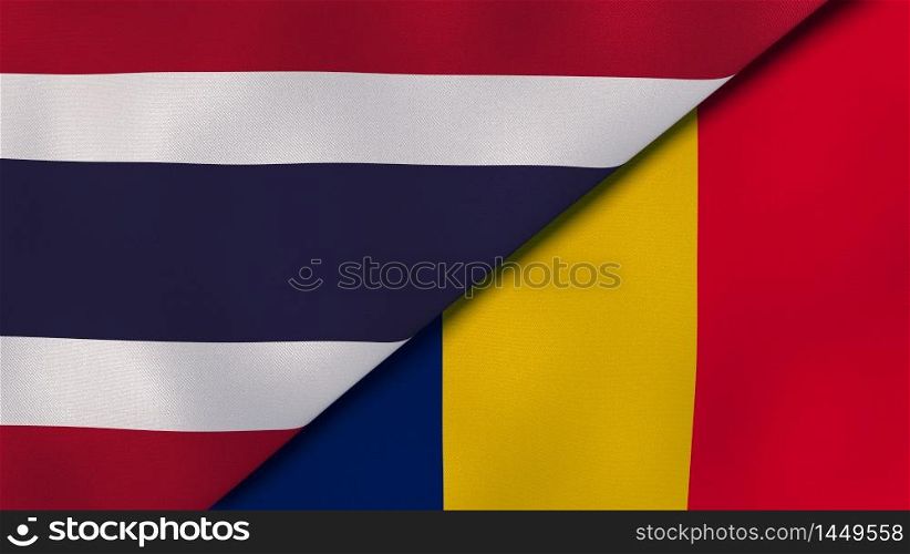 Two states flags of Thailand and Chad. High quality business background. 3d illustration. The flags of Thailand and Chad. News, reportage, business background. 3d illustration