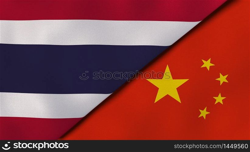 Two states flags of Thailand and China. High quality business background. 3d illustration. The flags of Thailand and China. News, reportage, business background. 3d illustration